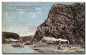 Carte Postale Ancienne Rocher de la Lorelei sur le Rhin Loreleifelsen Bateau