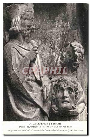 Carte Postale Ancienne Cathédrale De Reims David Apportant La Tete De Goliath Au Roi