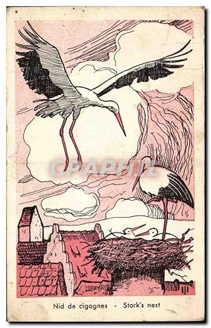 Carte Postale Ancienne Fantaisie Oiseaux Nid de cigogne