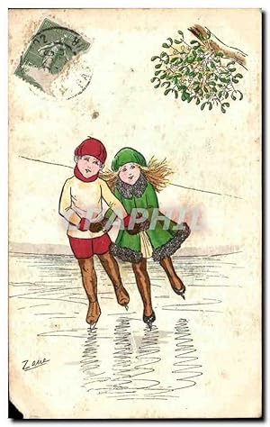 Bild des Verkufers fr Carte Postale Ancienne Fantaisie Enfants Patins a glace zum Verkauf von CPAPHIL