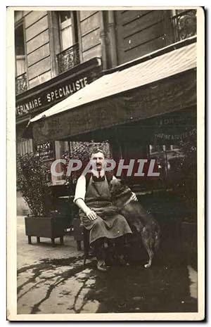 CARTE PHOTO Paris Maison Reffet Cafetier et son chien