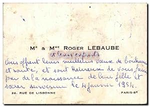 Imagen del vendedor de Carte de visite Roger Lebaube 26 rue de Lisbonne Paris a la venta por CPAPHIL