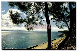 Carte Postale Ancienne Coucher De Soleil Sur Le Bassin D'Arcachon Au fond la Dune du Pilat