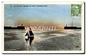 Carte Postale Ancienne Le Havre Coucher de Soleil a L'Entrée du port