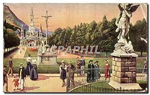 Carte Postale Ancienne Lourdes L'esplanade et Saint Michel