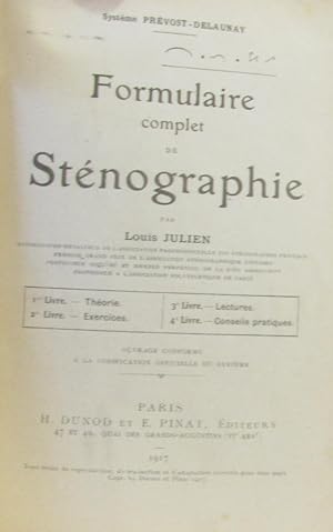 Image du vendeur pour Formulaire complet de Stnographie - systme Prvost-Delaunay mis en vente par crealivres