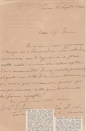 Lettera autografa firmata inviata al Sig. Fusco, Torino