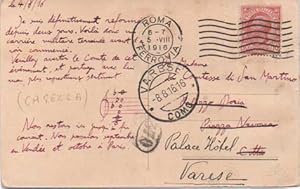 Immagine del venditore per Cartolina postale viaggiata, autografa, inviata alla contessa di San Martino. Datata 4 agosto 1916. venduto da Libreria Antiquaria Pontremoli SRL