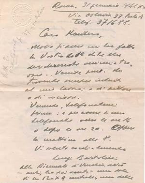 Lettera autografa firmata inviata a Mantero