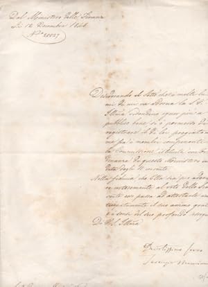 Bild des Verkufers fr Lettera manoscritta con firma autografa inviata al conte Massei. Datata 12 dicembre 1848. zum Verkauf von Libreria Antiquaria Pontremoli SRL