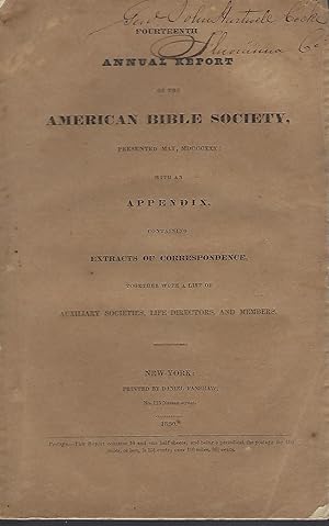 FOURTEENTH ANNUAL REPORT OF THE AMERICAN BIBLE SOCIETY, PRESENTED IN MAY, MDCCCXXX