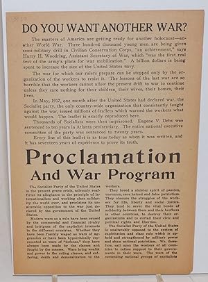 Imagen del vendedor de Do you want another war? Proclamation and war program a la venta por Bolerium Books Inc.