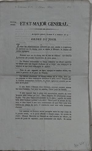 Imagen del vendedor de Ordre du Jour. Au Quartier generale a Braunau le 9. Brumaire An 14 [= Herbst 1805]. a la venta por Antiquariat  Braun