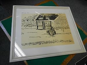 Am Mühlbach. Originalgraphik, Siebdruck. Schwarz- graue Seriegraphie auf sandgelbem Untergrund, l...