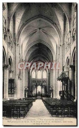 Carte Postale Ancienne Sens Cathédrale vue d'Ensemble Intérieure Nef Principale