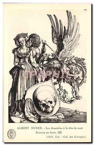 Image du vendeur pour Carte Postale Ancienne Albert Durer Les Armoiries a la Tete de mort Gravure au Burin 1503 mis en vente par CPAPHIL