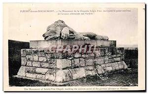 Carte Postale Ancienne Fleury devant Douaumont Le Monument de la Chapelle Sainte Fine Militaria Lion