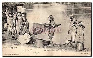 Carte Postale Ancienne Egypte Porteuses d'eau au bord de Nil Enfants