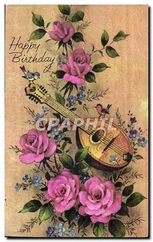 Image du vendeur pour Carte Postale Ancienne Happy Birthday Fleurs Mandoline mis en vente par CPAPHIL