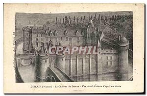 Carte Postale Ancienne Dissais Le Château de Dissias vue a vol d'oiseau d'apres un dessin