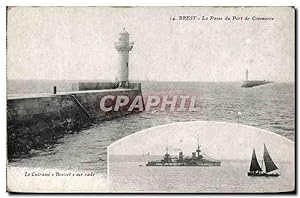 Carte Postale Ancienne Brest La Passe du Port de Commerce Le cuirasse Bouvet sur rade Bateaux