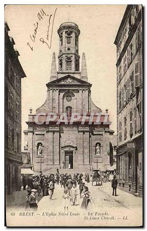 Carte Postale Ancienne Brest L'Eglise Saint Louis La Façade Enfants