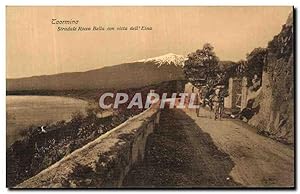 Carte Postale Ancienne Taormina Stradale Rocca Bella con vista dell Etna Caleche Volcan