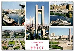 Carte Postale Moderne Souvenir De Brest Arsenal Pont national Penfeld et le château Place de la l...