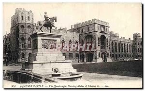 Carte Postale Ancienne Windsor Castle The Quadrangle Showing Statue of Charles II