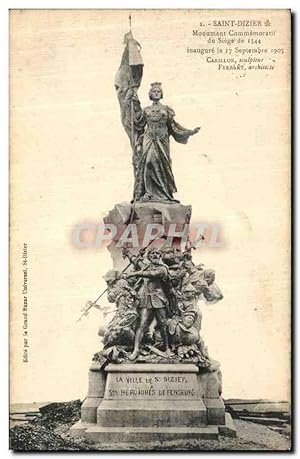 Carte Postale Ancienne Saint Dizier monument Commemoratif du Siege de 1544 Militaria