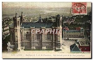 Carte Postale Ancienne Lyon Basilique ND de Fourviere vue laterale prise de la tour metallique
