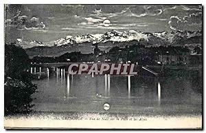 Image du vendeur pour Carte Postale Ancienne Grenoble vue de Nuit sur la Ville et les Alpes mis en vente par CPAPHIL