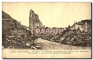 Carte Postale Ancienne Arras Le Beffroi Devastation Systematique des Vampires Militaria
