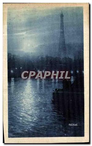 Bild des Verkufers fr Carte Postale Ancienne Paris La Nuit Paris By Night Un Coin De Lune Sur La Seine Tour Eiffel zum Verkauf von CPAPHIL