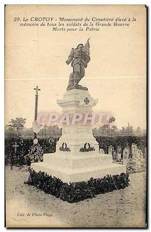 Bild des Verkufers fr Carte Postale Ancienne Le Crotoy Monument Du Cimetiere Eleve a la memoire de tous les soldats de la grande guerre morts pour la patrie zum Verkauf von CPAPHIL