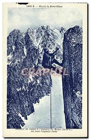 Image du vendeur pour Carte Postale Ancienne Chamonix Descente en rappel a l'aiguille du Moine Auf fond l'aiguille certe Alpinisme mis en vente par CPAPHIL