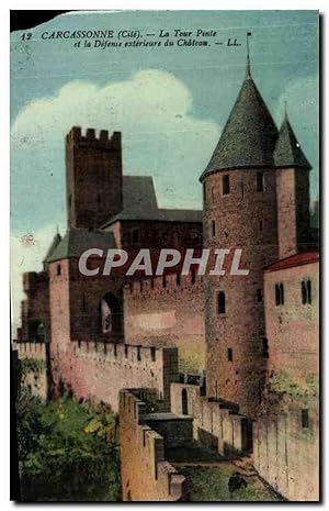 Bild des Verkufers fr Carte Postale Ancienne Carcassonne La Tour Pinte et la Defense exerieure du Chteau zum Verkauf von CPAPHIL