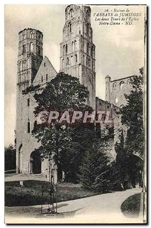 Bild des Verkufers fr Carte Postale Ancienne Ancienne Abbaye de Jumieges Les Deux Tours de L'Eglise Notre Dame zum Verkauf von CPAPHIL