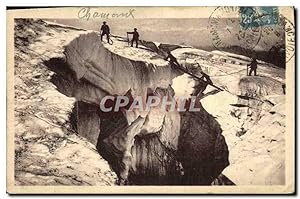 Carte Postale Ancienne Chamonix Traversee d'une crevasse au Mont Blanc