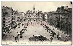 Carte Postale Ancienne Lyon Place des Terreaux Hôtel de Ville Fontaine Bartholdi et palais des Arts
