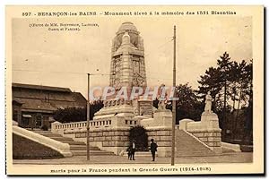 Bild des Verkufers fr Carte Postale Ancienne Besancon les Bains Monument eleve a la memoire des 1531 bisontins morts pour la France Militaria zum Verkauf von CPAPHIL