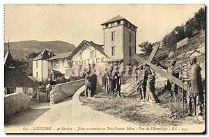 Carte Postale Ancienne Lourdes 4eme Station Jesus rencontre sa Tres Sainte Mere vue de l'Ermitage