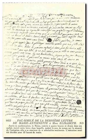 Immagine del venditore per Carte Postale Ancienne Revolution franaise Fac Simle de la Derniere Lettre de Marie Antoinette a Mme Elisabeth venduto da CPAPHIL