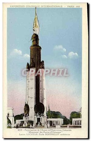 Seller image for Carte Postale Ancienne Paris Exposition Coloniale Internationale 1931 Monument des Forces d'Outremer Militaria for sale by CPAPHIL