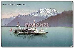 Carte Postale Ancienne Lac Leman et Dents Du Midi Bateau