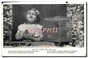Seller image for Carte Postale Ancienne Fantaisie Enfant Oiseau La cage de Lili for sale by CPAPHIL
