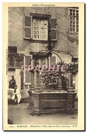 Carte Postale Ancienne St Malo Hôtel Dieu Puits Dans la Cour Intérieure