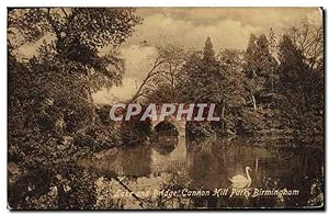 Carte Postale Ancienne Lake and Bridge Cananon Hill Park Birmingham Cygne