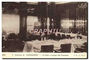 Bild des Verkufers fr Carte Postale Ancienne Bateau Intrieur du Paquebot Normandie La Salle a Manger des Touristes zum Verkauf von CPAPHIL