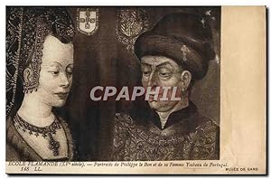 Bild des Verkufers fr Carte Postale Ancienne Ecole Flamande Potraits de Philippe le Bon et de sa femme Ysabeau de Portgual Musee de Gand zum Verkauf von CPAPHIL